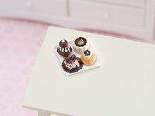 Load image into Gallery viewer, Bakery Tray of Four Chocolate French Pastries - 1:12 Scale Handmade Miniature Food for Dollhouse