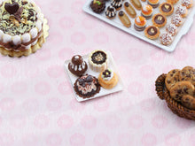 Load image into Gallery viewer, Bakery Tray of Four Chocolate French Pastries - 1:12 Scale Handmade Miniature Food for Dollhouse