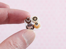 Load image into Gallery viewer, Bakery Tray of Four Chocolate French Pastries - 1:12 Scale Handmade Miniature Food for Dollhouse