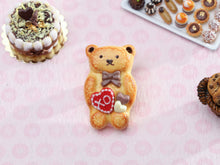 Load image into Gallery viewer, Teddy Bear Cake with Chocolate Bow Tie and Hearts - 1:12 Scale Handmade Miniature Food