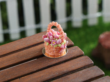 Load image into Gallery viewer, Pink Biscuit Basket Cake for Easter - Handmade miniature dollhouse food in 12th scale