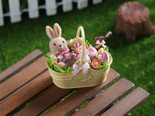 Load image into Gallery viewer, Miniature Spring Garden Basket with Flocked Bunny, Chocolates and Easter Eggs  – 1/12 Scale