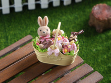 Load image into Gallery viewer, Miniature Spring Garden Basket with Flocked Bunny, Chocolates and Easter Eggs  – 1/12 Scale