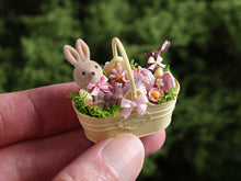 Load image into Gallery viewer, Miniature Spring Garden Basket with Flocked Bunny, Chocolates and Easter Eggs  – 1/12 Scale