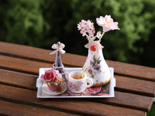 Load image into Gallery viewer, Parisian Spring Tea Set with Flowers, Cupcake, Eiffel Tower - 1:12 Scale Dollhouse Miniature