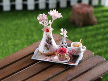 Load image into Gallery viewer, Parisian Spring Tea Set with Flowers, Cupcake, Eiffel Tower - 1:12 Scale Dollhouse Miniature