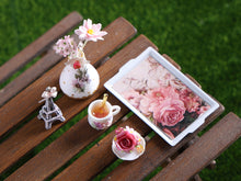 Load image into Gallery viewer, Parisian Spring Tea Set with Flowers, Cupcake, Eiffel Tower - 1:12 Scale Dollhouse Miniature