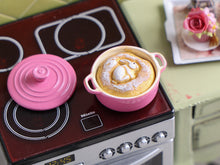 Load image into Gallery viewer, Easter Rabbit Pain Cocotte (Cocotte Bread) in Pink Oven Dish - OOAK - Miniature Food in 12th Scale for Dollhouse