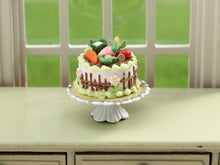 Load image into Gallery viewer, Miniature Vegetable Garden Cake Decorated with Marzipan Vegetables - 12th Scale Handmade Miniature