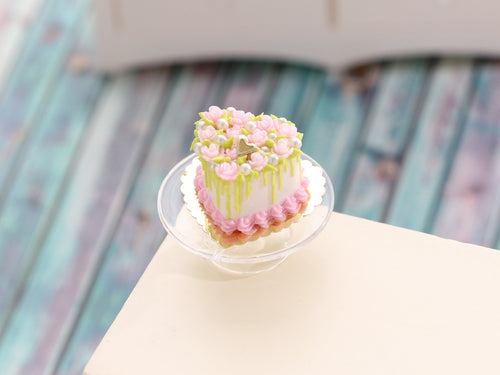 Heart-shaped Light Pink Bed of Roses Cake - Handmade Miniature Food for Dollhouse