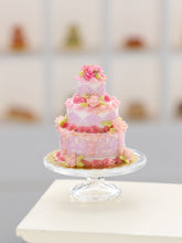 Load image into Gallery viewer, Three Tier Pink Floral Cake - Handmade Miniature Food for Dollhouse