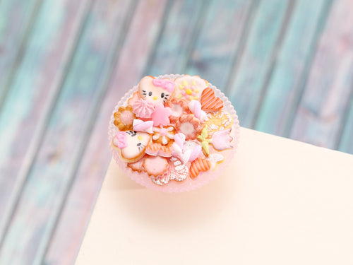 Delightful Pink Cookies and Treats on a Pink Stand - 12th Scale Dollhouse Miniature Food