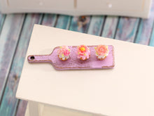 Load image into Gallery viewer, Three Pink Floral Cupcakes Presented on Pink Wooden Board - Handmade Miniature Dollhouse Food