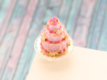 Load image into Gallery viewer, Three Tier Pink Floral Cake - Handmade Miniature Food for Dollhouse
