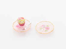 Load image into Gallery viewer, Rose Cupcake Dessert and Decorative Pink Plate - Handmade Miniature Food