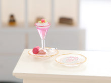 Load image into Gallery viewer, Pink Cocktail with Macarons and Decorative Pink Plate - Handmade Miniature Food