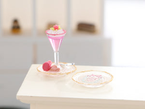 Pink Cocktail with Macarons and Decorative Pink Plate - Handmade Miniature Food