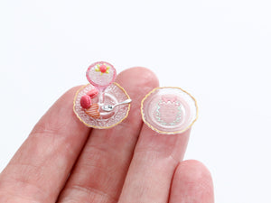 Pink Cocktail with Macarons and Decorative Pink Plate - Handmade Miniature Food