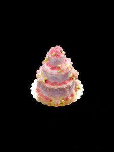 Three Tier Pink Floral Cake - Handmade Miniature Food for Dollhouse