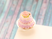 Load image into Gallery viewer, Two Tier Pink Rose Cake - Handmade Miniature Food for Dollhouse