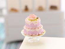 Load image into Gallery viewer, Two Tier Pink Rose Cake - Handmade Miniature Food for Dollhouse
