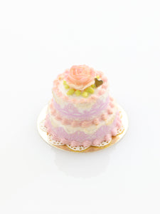 Two Tier Pink Rose Cake - Handmade Miniature Food for Dollhouse