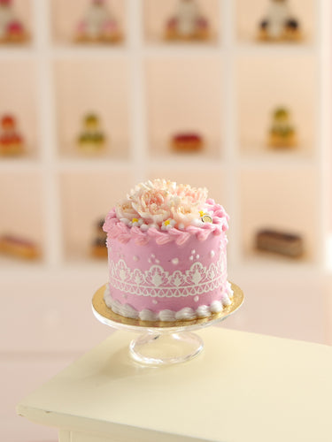 Pink Floral Handmade Miniature Cake for Dollhouse - OOAK