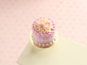 Pink Floral Handmade Miniature Cake for Dollhouse - OOAK