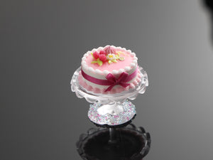 Raspberry Cake on Stand - Handmade Miniature Food for Dollhouse - OOAK