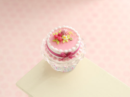 Raspberry Cake on Stand - Handmade Miniature Food for Dollhouse - OOAK
