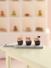 Load image into Gallery viewer, Chocolate Cupcakes on Wooden Board - Handmade Miniature Food for Dollhouse - OOAK
