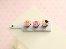 Load image into Gallery viewer, Chocolate Cupcakes on Wooden Board - Handmade Miniature Food for Dollhouse - OOAK