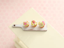 Load image into Gallery viewer, Floral Cupcakes on Wooden Board - Handmade Miniature Food for Dollhouse - OOAK