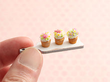 Load image into Gallery viewer, Floral Cupcakes on Wooden Board - Handmade Miniature Food for Dollhouse - OOAK