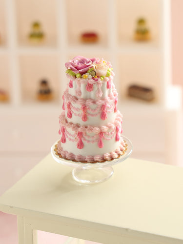 Three Tiered Pink Handmade Miniature Cake for Dollhouse - OOAK