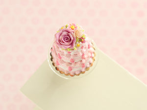 Three Tiered Pink Handmade Miniature Cake for Dollhouse - OOAK