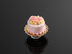 Pink Roses Handmade Miniature Cake for Dollhouse - OOAK