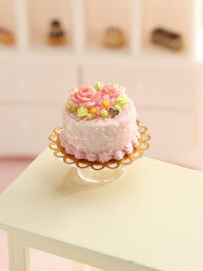 Pink Roses Handmade Miniature Cake for Dollhouse - OOAK