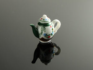 French Green Garden Floral Teapot - Miniature decoration for Dollhouses