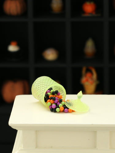 Spilt Green Jar of Halloween Candy - Handmade Miniature Dollhouse Food