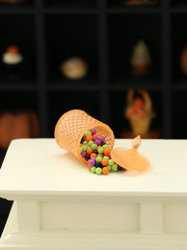 Spilt Light Orange Jar of Halloween Candy - Handmade Miniature Dollhouse Food
