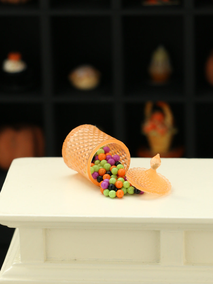 Spilt Light Orange Jar of Halloween Candy - Handmade Miniature Dollhouse Food