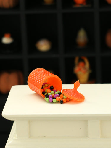 Spilt Pumpkin Orange Jar of Halloween Candy - Handmade Miniature Dollhouse Food