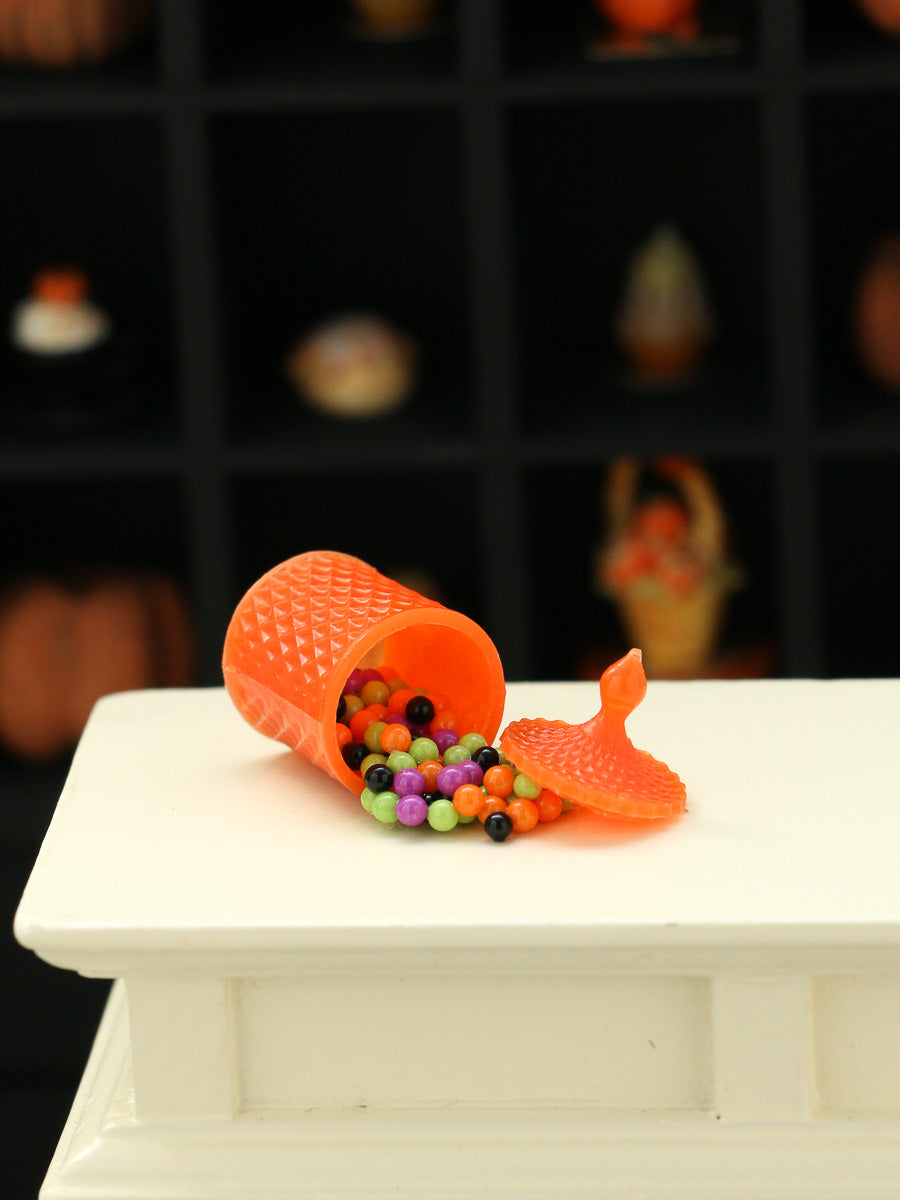 Spilt Pumpkin Orange Jar of Halloween Candy - Handmade Miniature Dollhouse Food