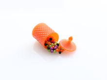 Load image into Gallery viewer, Spilt Pumpkin Orange Jar of Halloween Candy - Handmade Miniature Dollhouse Food