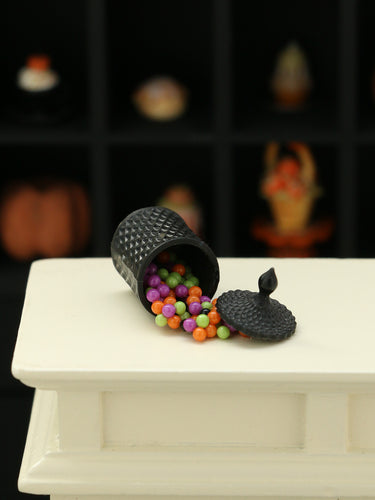 Spilt Black Jar of Halloween Candy - Handmade Miniature Dollhouse Food