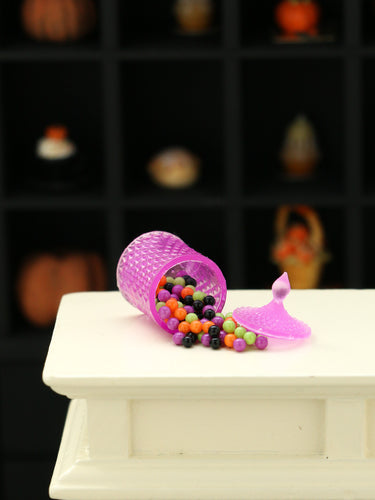 Spilt Pink Jar of Halloween Candy - Handmade Miniature Dollhouse Food