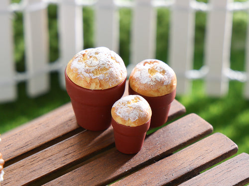 French Brioche Baked in Terracotta Flower Pots - OOAK - Handmade Miniature Food