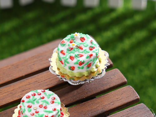 Summer Garden Cake - Strawberries - OOAK - Handmade Miniature Food