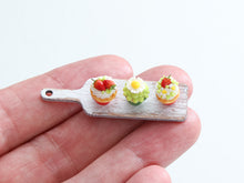 Load image into Gallery viewer, Three Summer Strawberry Cupcakes on Wooden Presentation Board - OOAK - Handmade Miniature Food